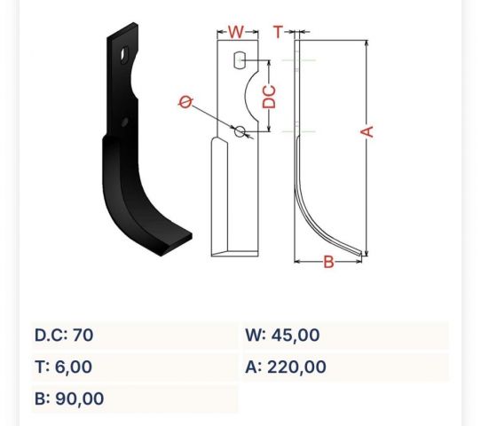 Cuchilla rotovator 100 ( 45x6 ) D