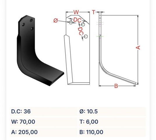 Cuchilla rotovator 64 A D