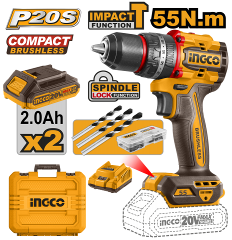 Taladro atornillador percutor 20V 55 NM  